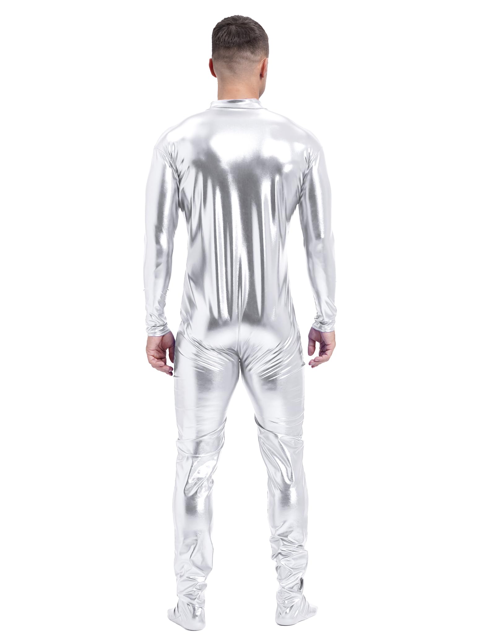 Uomo Body Danza Metallico Body Unitard Maniche Lunghe Bodysuit Ginnastica Spettacolo