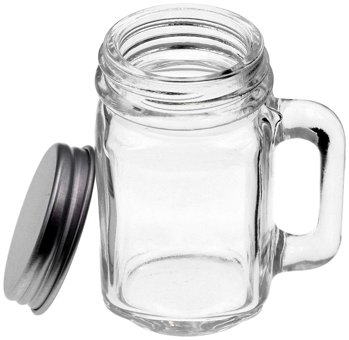 gouveo Set di 24 Mini bicchieri 30 ml con manico e tappo a vite (0,03 l) argentato – Bicchiere da shot, da liquore, di degustazione per buffet, bar di casa, catering (TGH030S)