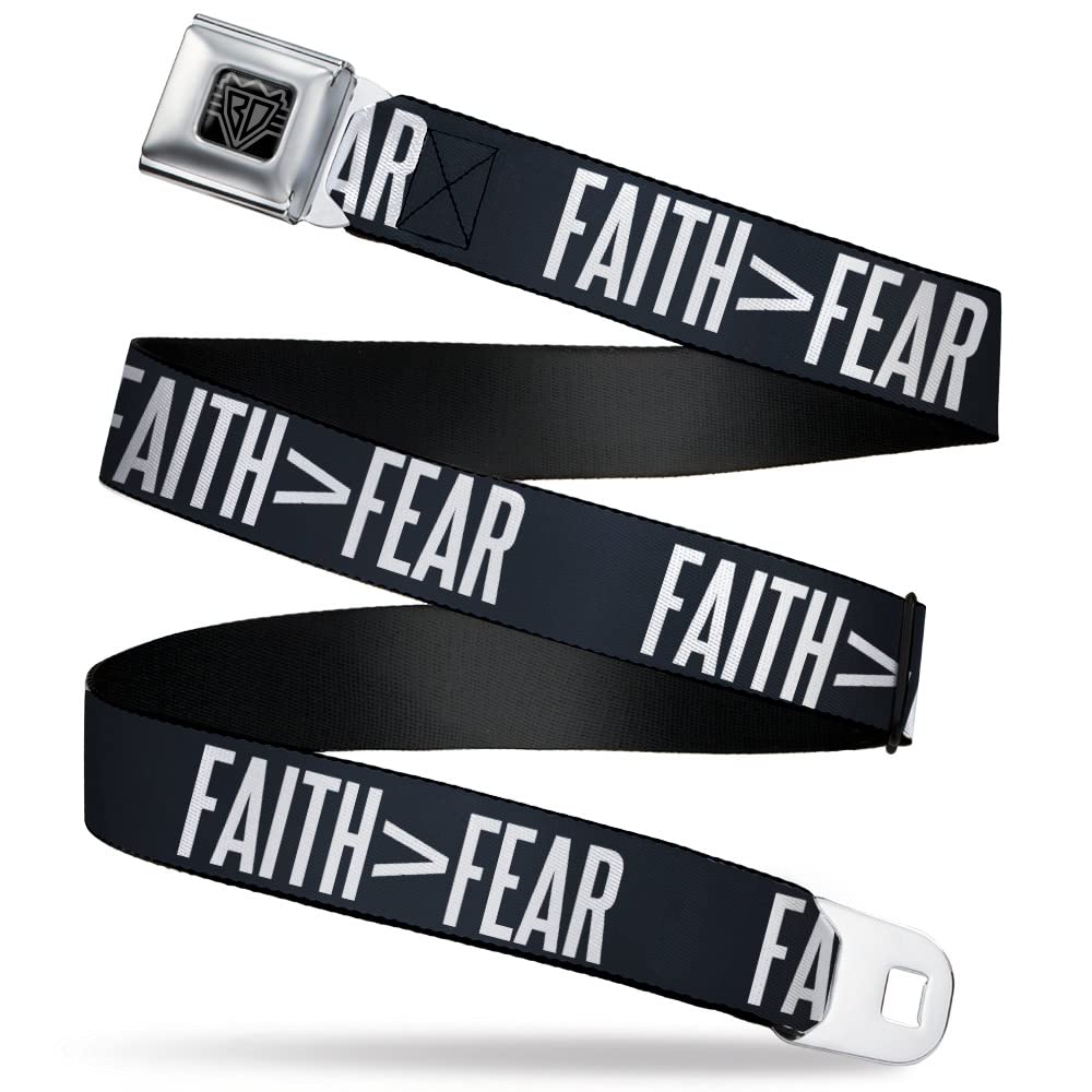 Buckle-Down Belt, Seatbelt Buckle Belt, Faith Greater Than Fear Navy Blue White, Youth 20 to 36 Inches