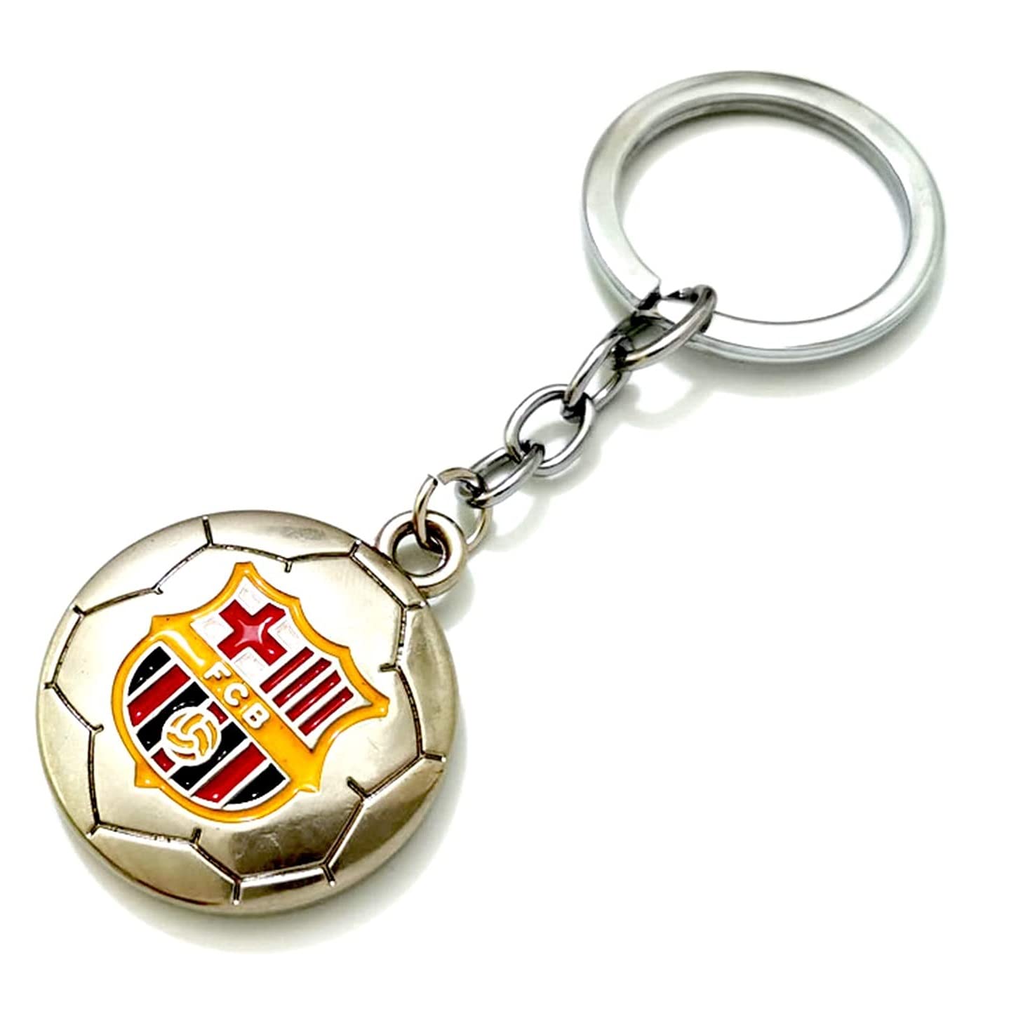 AUGEN Premium Football Shaped Metal Keychain Barcalona Football Club For Car & Bike Gifting With Key Ring Anti-Rust (Pack Of 1)