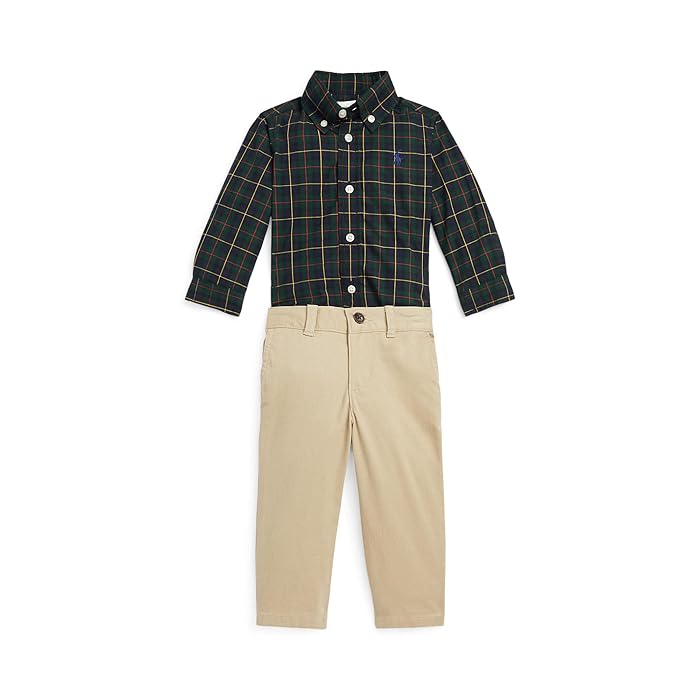 Polo Ralph Lauren Kids Plaid Poplin Shirt Chino Pants Set (Infant) INTERNATIONAL SHIPPING