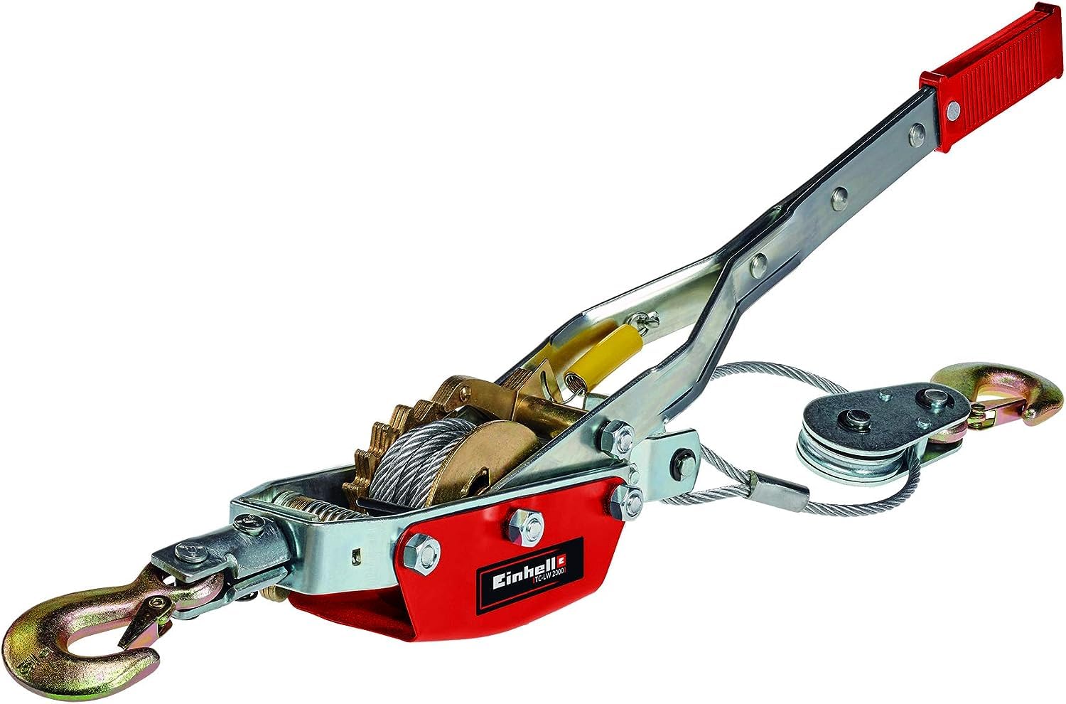 Einhell Handhebelseilzug TC-LW 2000 (3,3 Meter langes drallfreies Drahtseil, max. Zugkraft mit Umlenkrolle 2.000 kg, inkl. einer Umlenkrolle mit Lasthaken & Sicherheitsbügel)