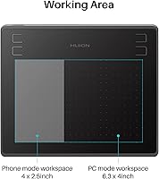 Vista 8 de HUION HS64 - Tableta de dibujo digital con lápiz capacitivo sin batería y guante HUION Artist para Linux, Windows, Mac y Android
