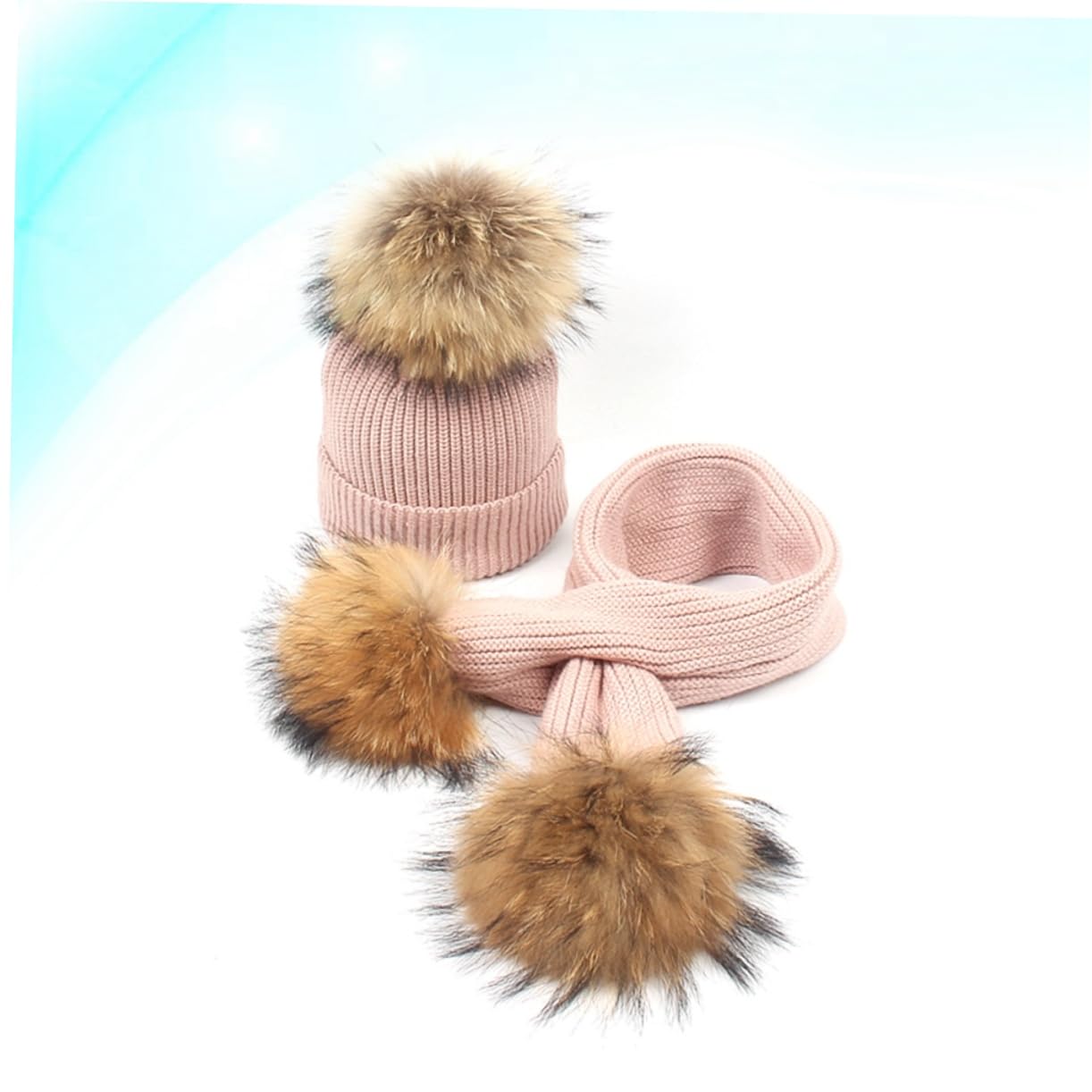 FOMIYES Cappello e Sciarpa in Lana 2pezzi per Ragazzo Ragazza Bambine Autunno Inverno Caldo Set per Ragazzi Ragazze Pompon Color Rosa per Natale Compleanno