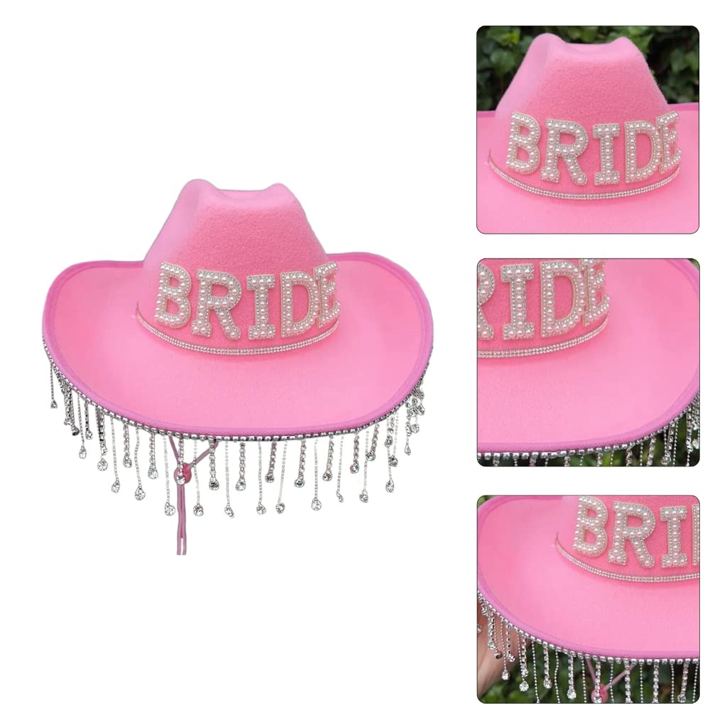 xbiez Bride Cowboy Hat Bachelorette Party Hat Bridal Party hat Tassel Cowboy Hat Mrs Hat Bride Hat Tassel Cowgirl Hat