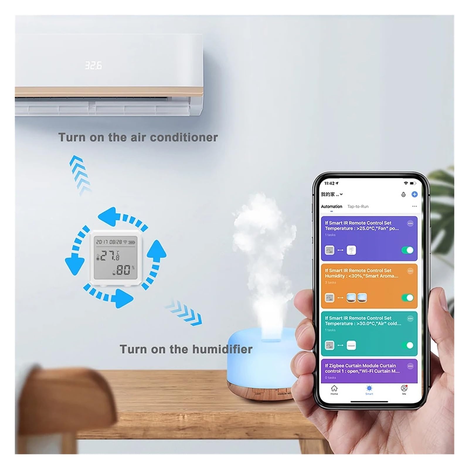 Tuya Smart Life Zigbee Czujnik Temperatury I Wilgotności Termometr Wewnętrzny Detektor Dokładne Pomiary(Black)