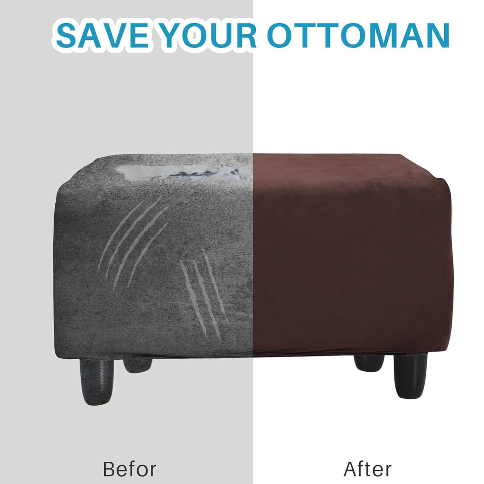 GUYIRT Fodera rettangolare per ottomana, in velluto, non lavabile, con fondo elastico (blu 2