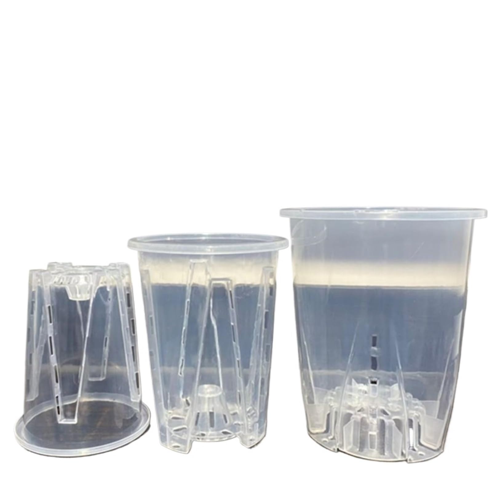 RUWLFE 6pcs Plastic Root Control Transparent Flower Pot With Tray Breathable Planting With Stomata Beautiful Phalaenopsis Orchid Pots for Succulents, Houseplants(16cm,With Tray)
