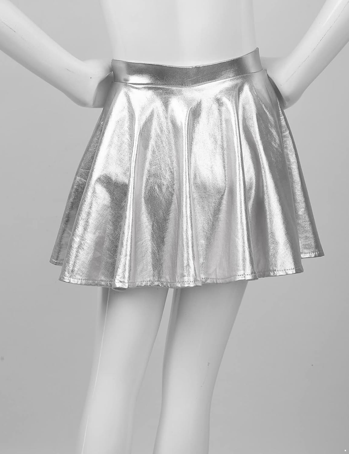 Kids Girls Shiny Dance Skirts Skort Ballet Dancewear Metallic Flared Pleated Skirt with Built-in Shorts Silver 14 Years