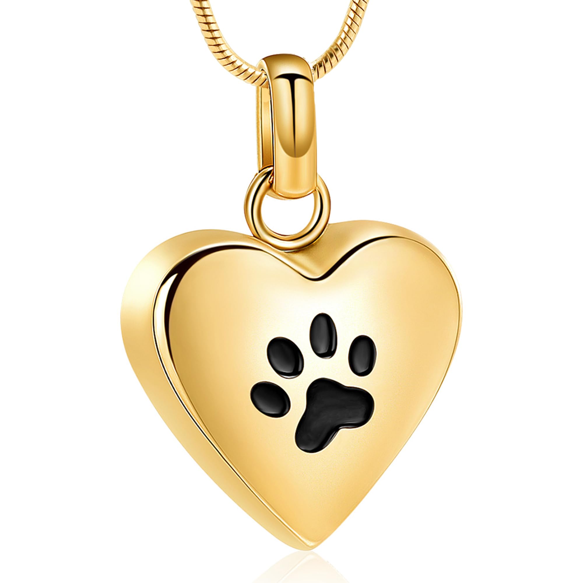 VCCWYQK Cremation Jewelry for Ashes for Dog Paw Print Pet Heart Urn Necklace for Pet Memorial Keepsake Jewelry (Gold-Black Paw)