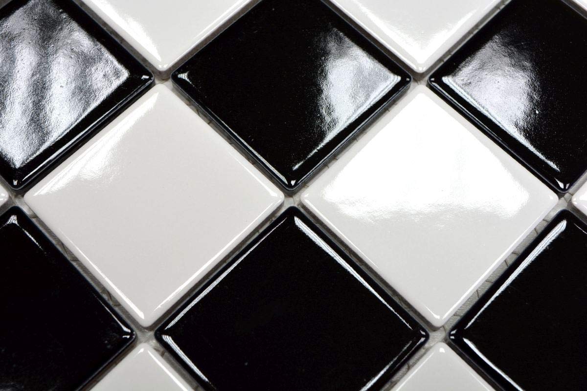Mosaik Carrelage en céramique noir et blanc brillant - 10 tapis de mosaïque