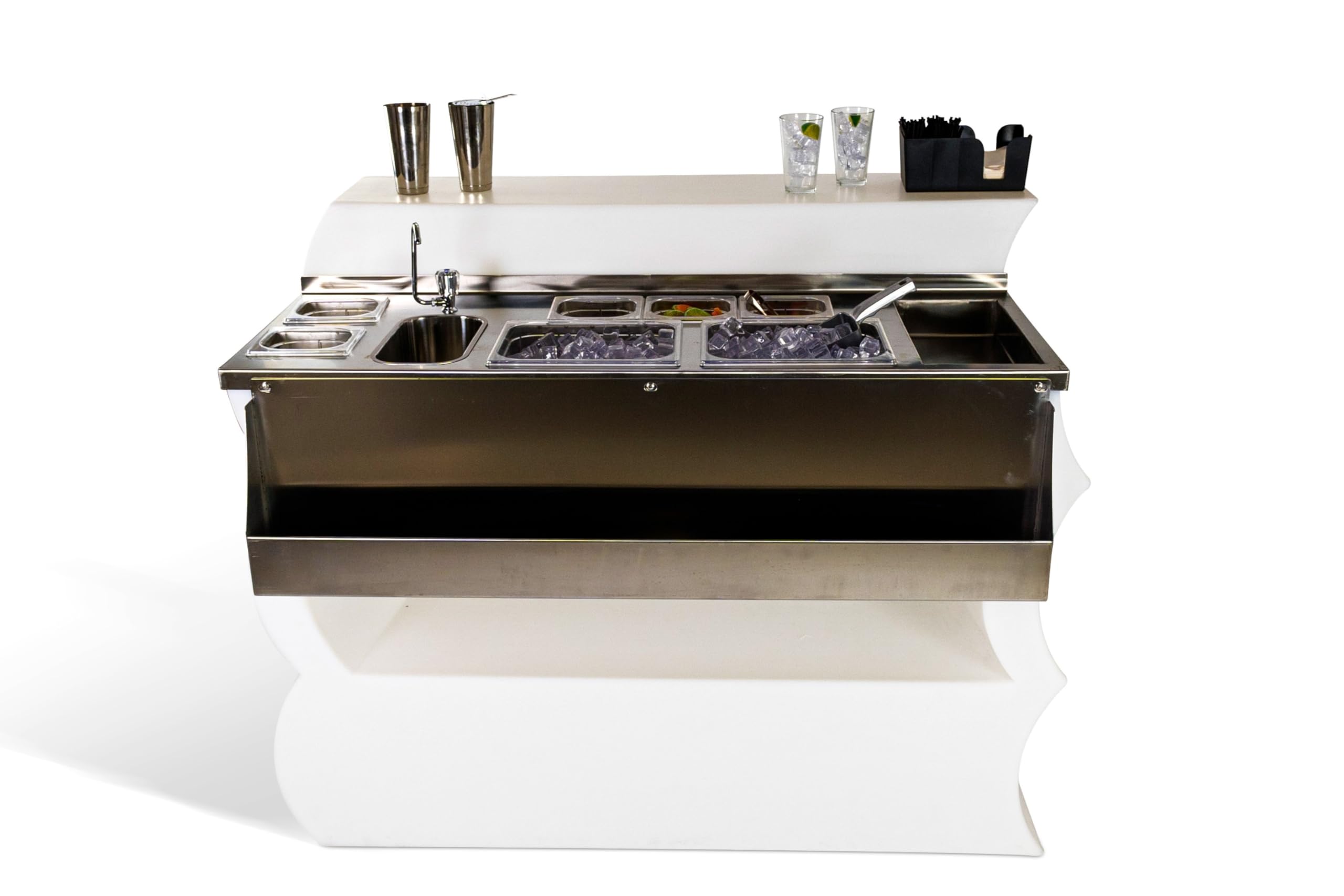 Kloris Cocktail Station Bancone Bar Postazione Barman in Acciaio Inox e Polietilene Made in Italy, cm 145x88x110 h con Illuminazione LED
