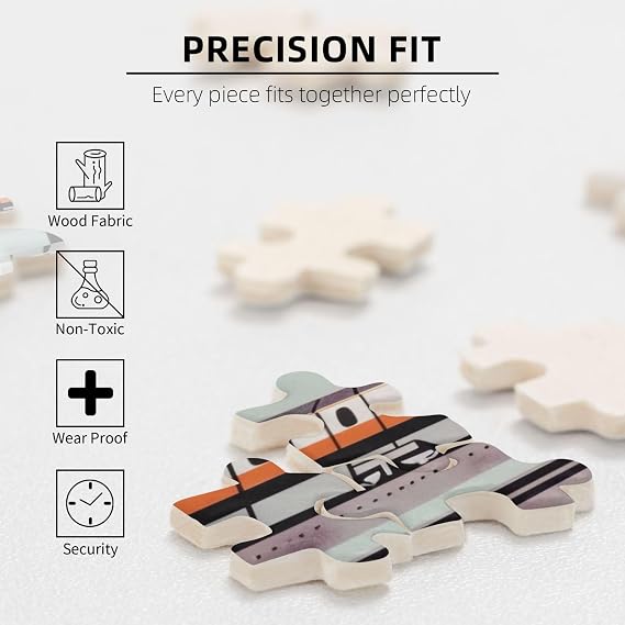 Monorail Train Printed Jigsaw Puzzle with Storage Box, Wooden Puzzle for Adults and Kids, 300 Pieces Family Fun Decorative Game