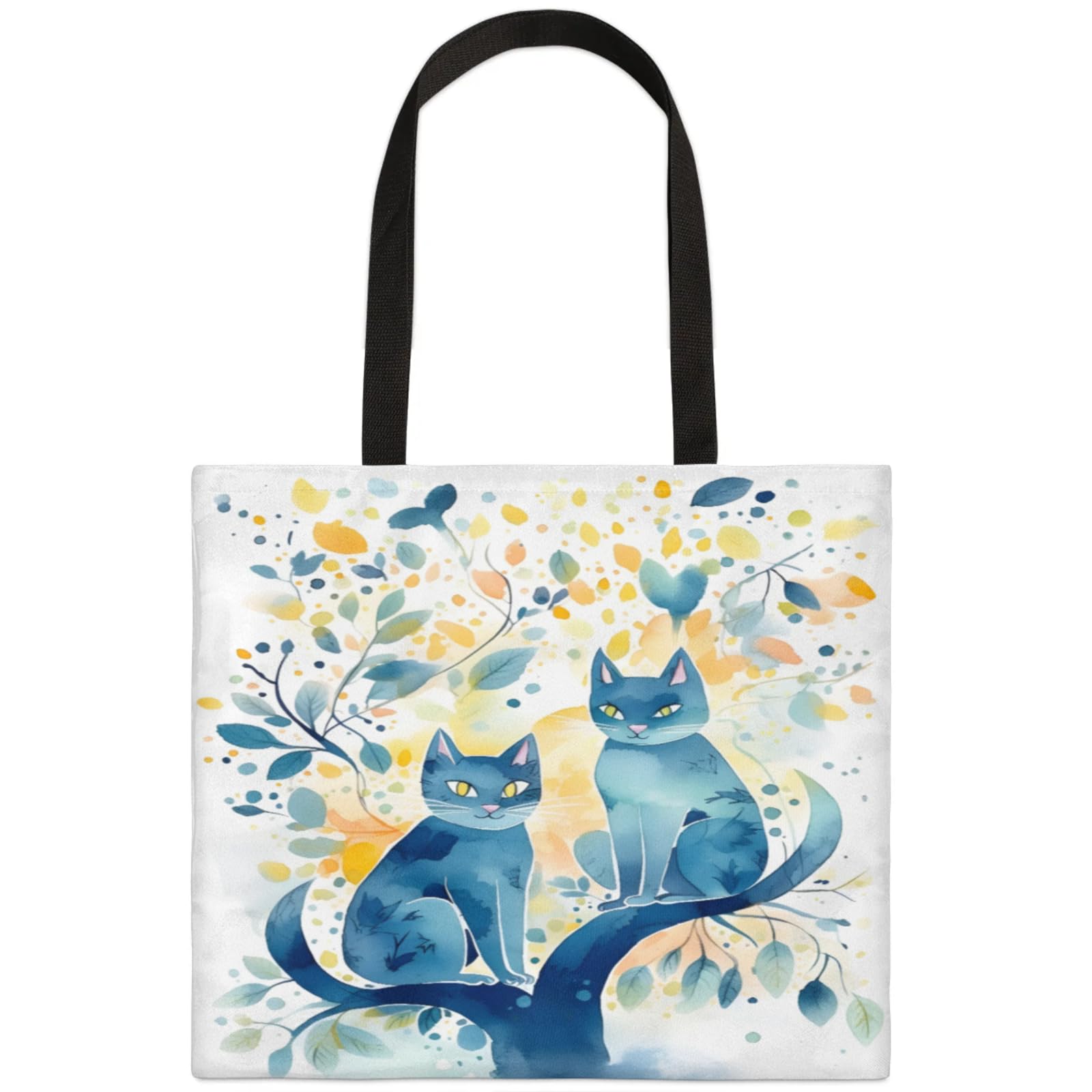 Mularoka Watercolor Cat Tree Square Canvas Tote Bag Top Handle Purses Stylish Women Canvas Shoulder Tote Bags Reusable Handbags for Work Travel Picnic Beach Shopping Gym Hiking