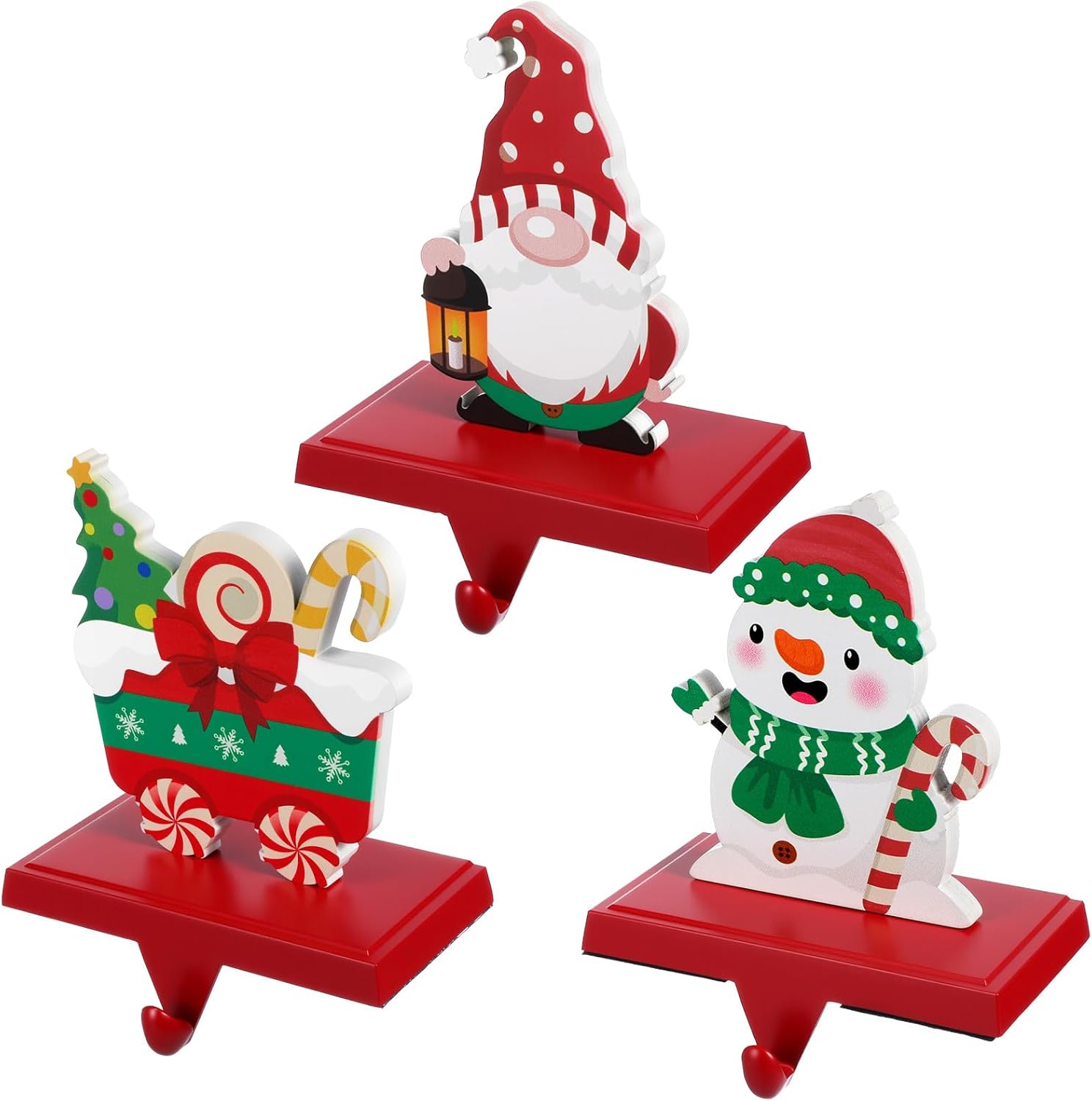 Garneck 3pcs Weighted Stocking Holders, Metal Stocking Hangers for Fireplace Mantel, Christmas Hooks for Holiday Decor