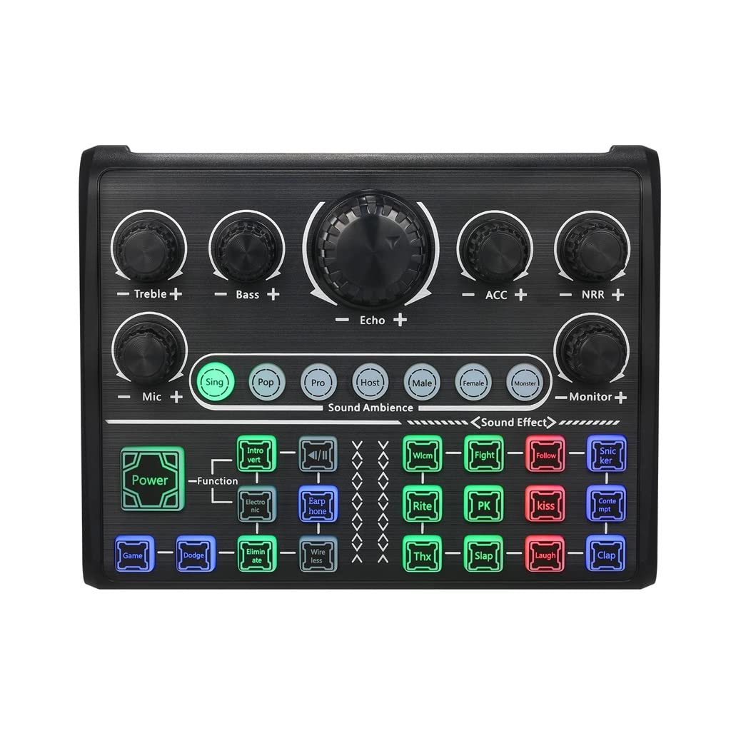 Carte Son Live, changeur de Voix Externe, mixeur Audio BT, Carte de mixage sonore avec Plusieurs Effets sonores, Compatible avec Les Smartphones et Les Ordinateurs