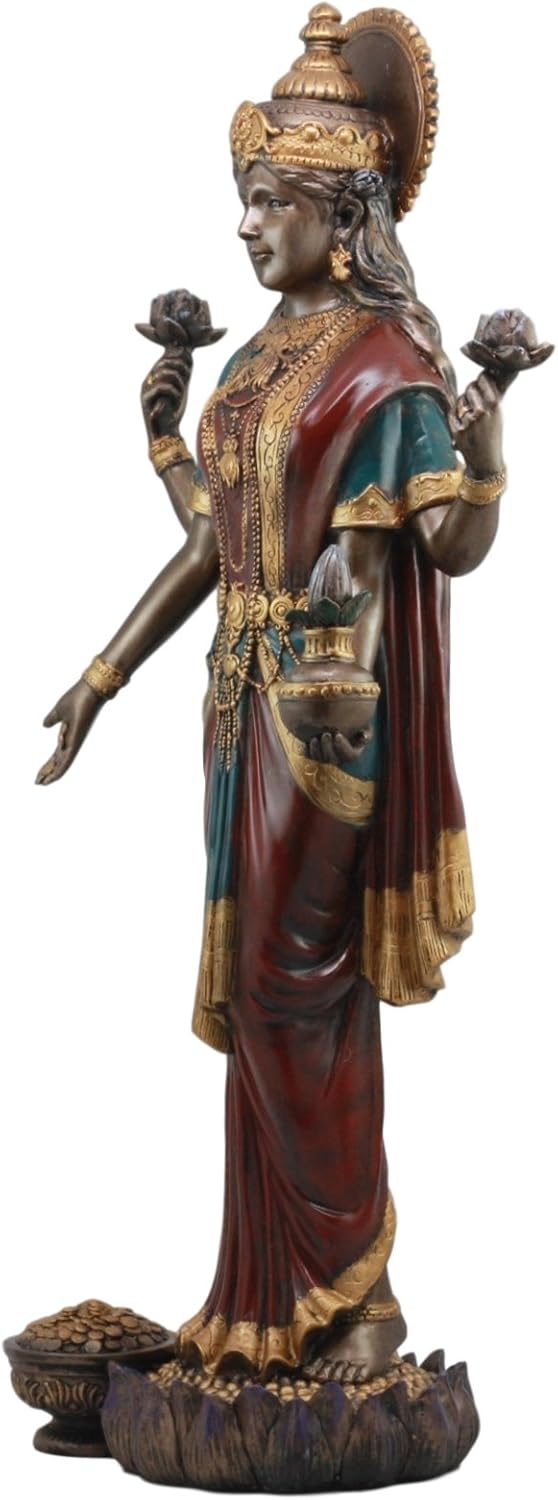 Ebros Large Hindu Goddess Lakshmi Shri Thirumagal Statue 20" Tall Hinduism Deity of Prosperity Wealth Wisdom and Fortune Altar Figurine Eastern Enlightenment Home Decor