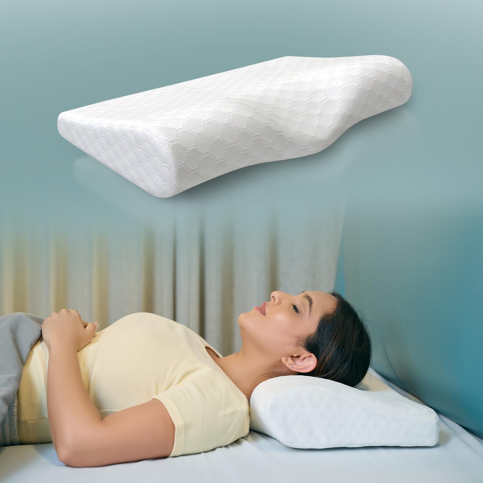 WELLGIVER Cervical Memory Foam Pillow for Neck Pain | 2 Year Warranty | 23 x 14.5 x 4.5 Inch King | Orthopedic Pillow Spondylitis Neck & Shoulder Pain | Washable Jacquard White Cover | Pack of 1