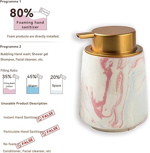 Miniatura 2 de YYW Lindo dispensador de jabón de espuma, dispensador de jabón de cerámica con patrón de tinta de 13 onzas, dispensador de jabón líquido para lavar