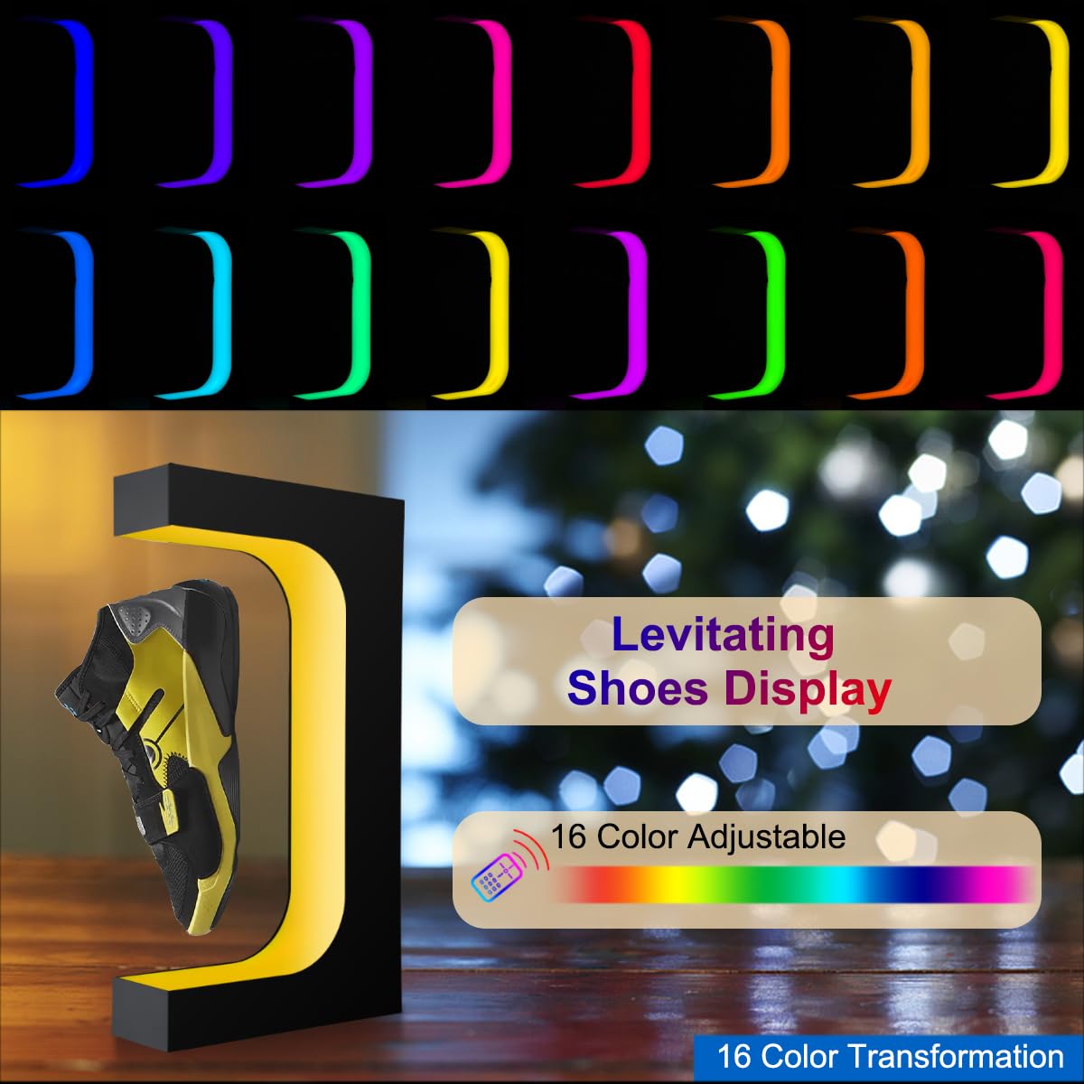 Espositore per scarpe galleggianti in 16 colori, a levitazione magnetica, con luce a LED, per collezionisti di scarpe da ginnastica, pubblicità, mostre, vetrine