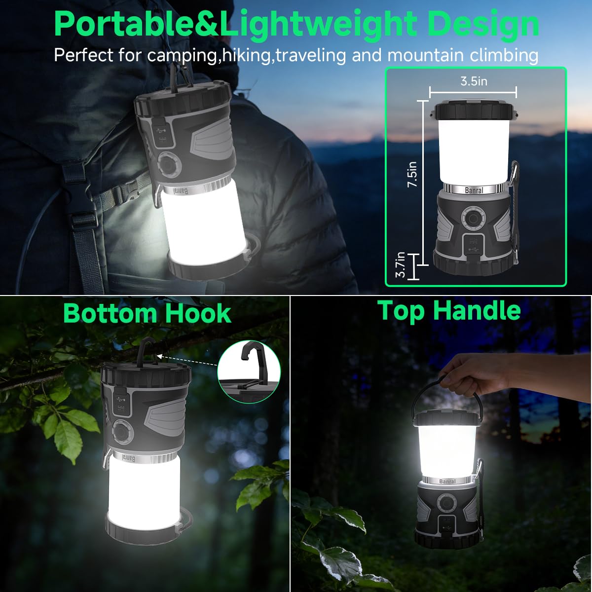 LED Campinglaterne Wiederaufladbar, 8 Lichtmodi, 6000mAh Akku