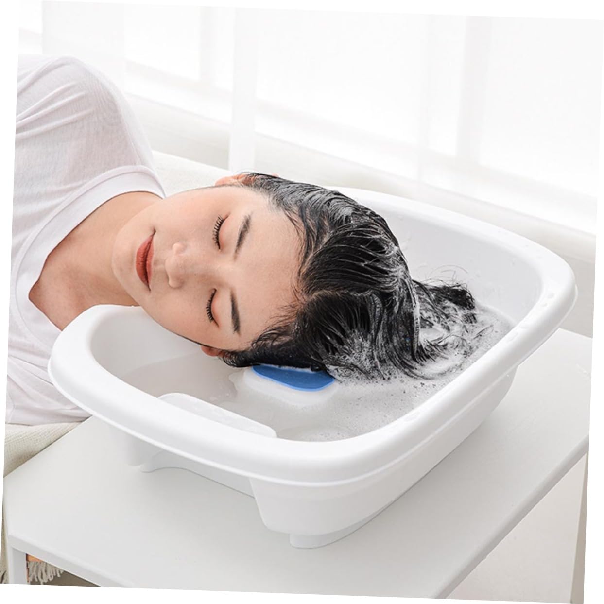 Ergonomisches Tragbares Haarwaschbecken aus Kunststoff mit Wasserablauf und Temperaturerkennung Geeignet für Erwachsene und Kinder Beim Sitzen und Liegen