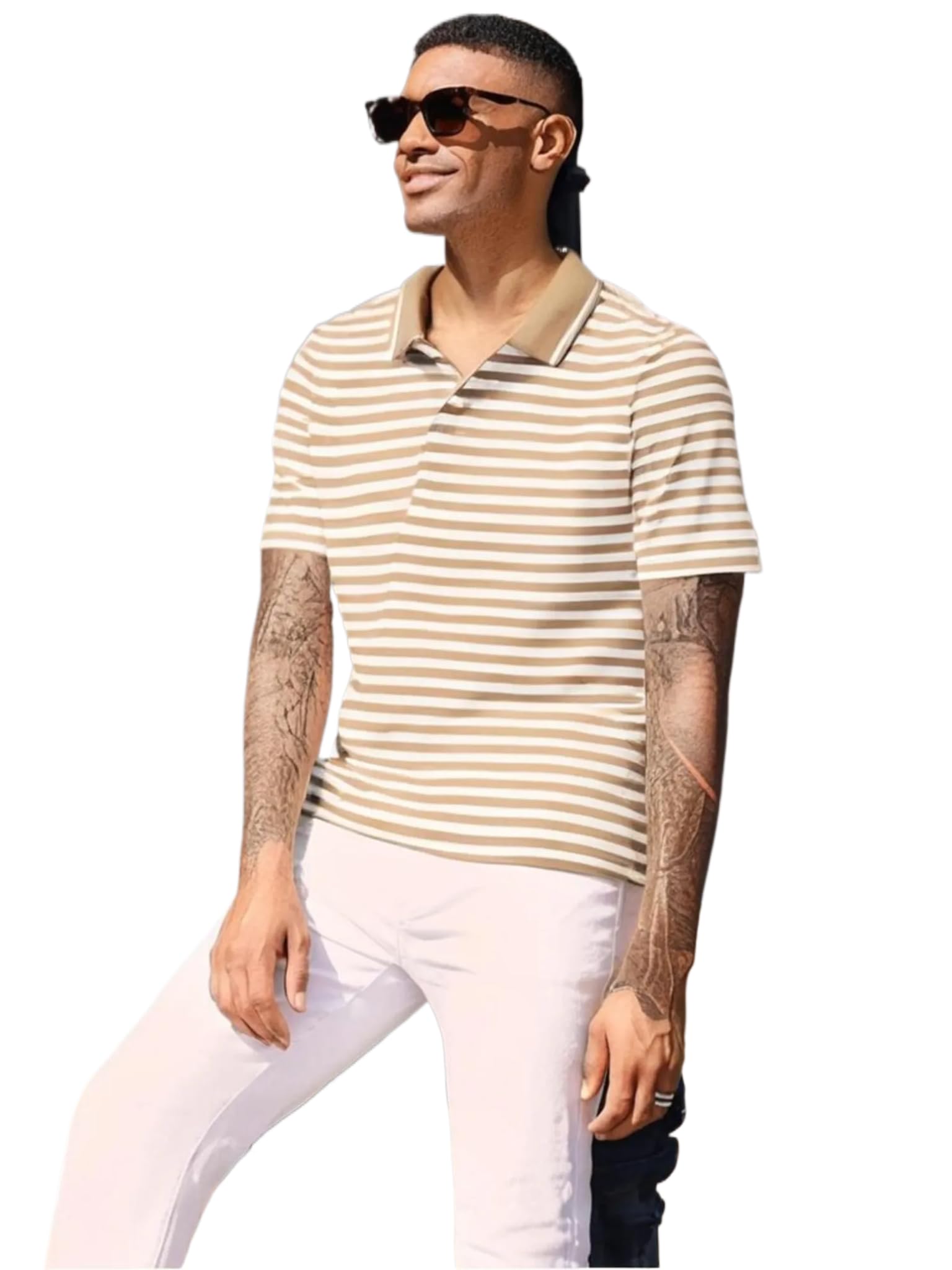 Men's Striped Cotton Rich Polo T Shirt | Collar Tshirts | Half Sleeves | Stripe-Regular Fit-640589-image-12