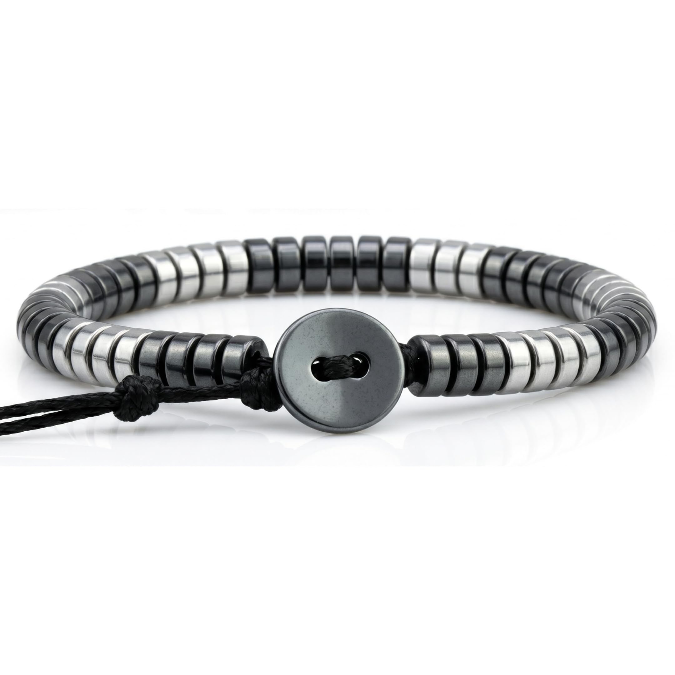 the men thing SLEEK ITALY - Silver & Black Tone - Steel Bead Bracelet - Stretch Bracelet (8inch)-picture-31