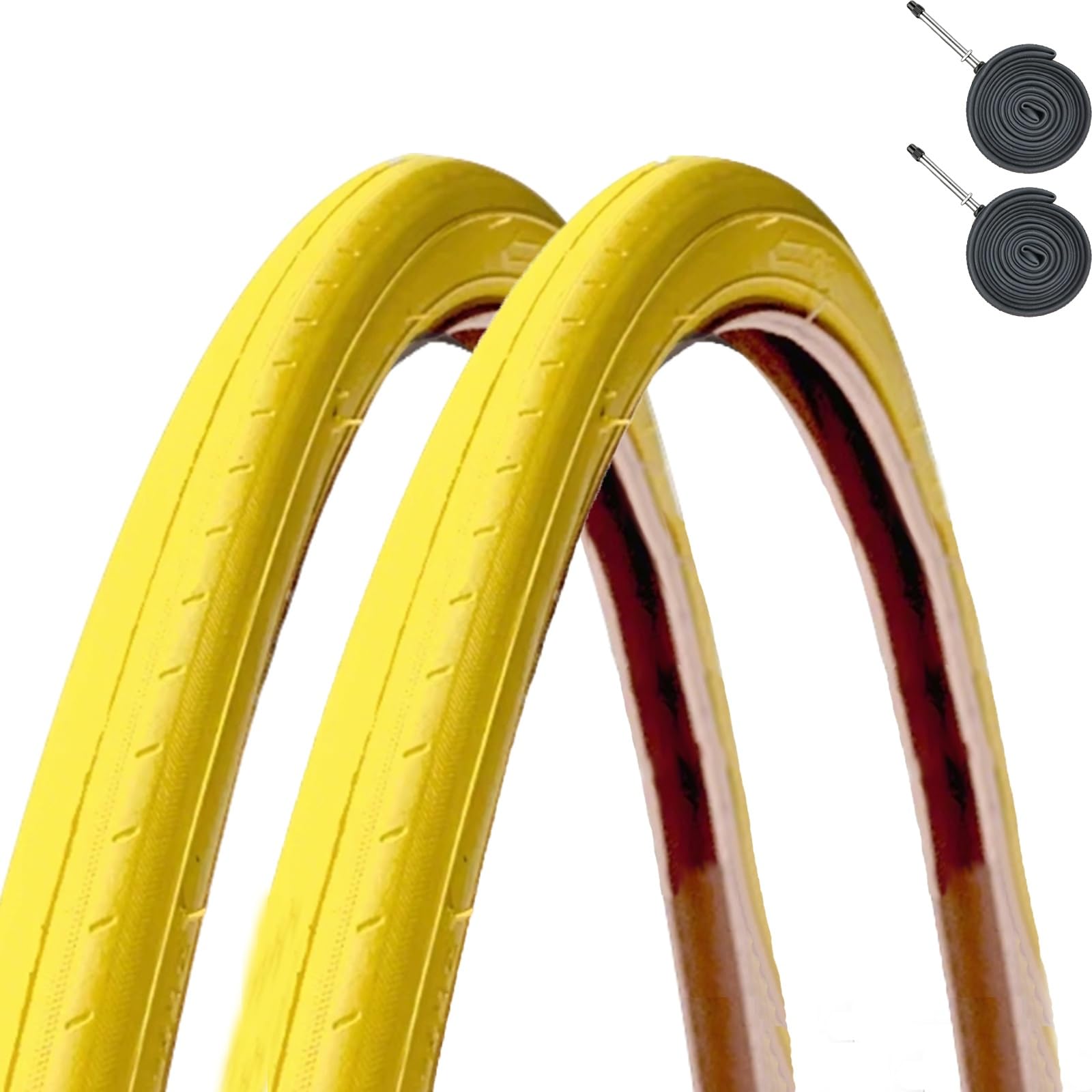 2PC 700x23C Vibrant Colored Bicycle Tires 8 Colors 700/23C Wear Resistant 700 23 C for Road City Bike(Yellow,Tire+tube Presta Valve 48)