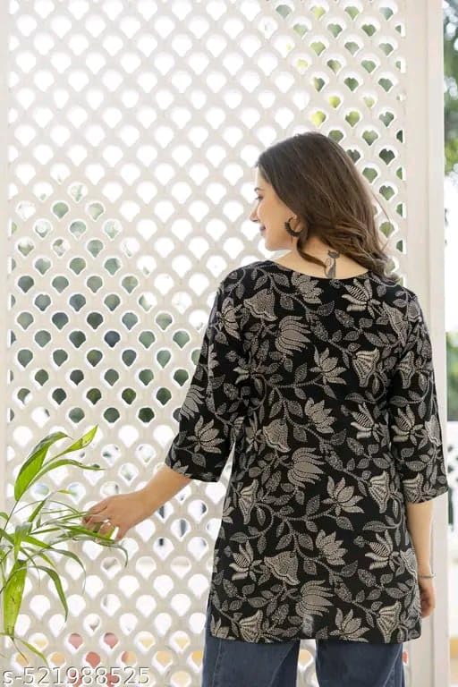 Image of SIROTA Rayon Short Top for Women | Tunic for Jeans | Western Short Kurti | Stylish Straight Ladies Kurta | Ethnic Kurta for Girls