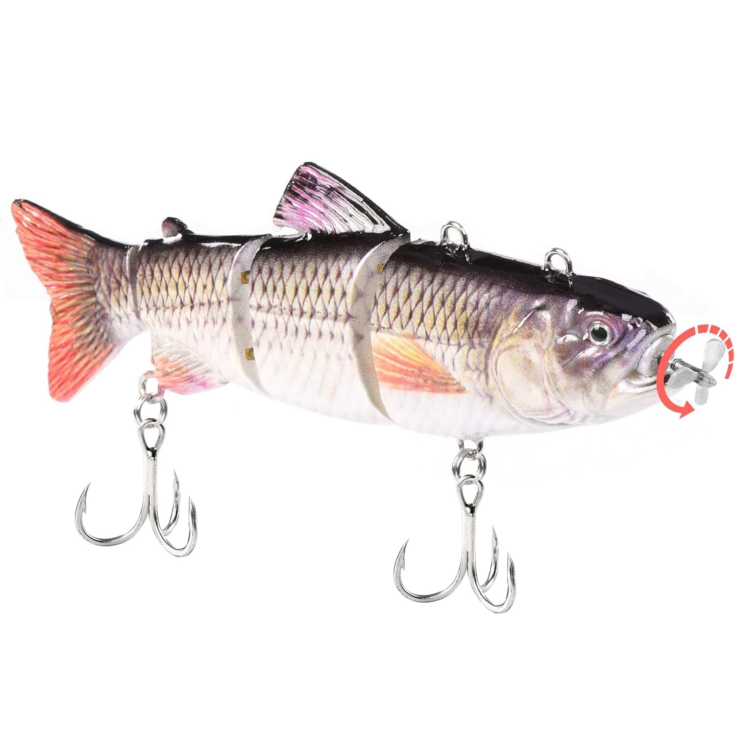 HADORAM Robotic Swimming Lure 5.1β Fishing Lure 4-Segement Multi Jointed Swimbait Electric Bait LED Light USB Rechargeable for Bass Trout Pike Fishing Tackle (Common ShadοΌClassic))