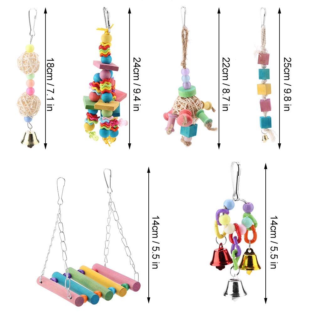 6 Pcs giocattoli pappagallo di uccelli, Parrocchetto Bird Toys Perches Altalena appesa giocattoli con perline di legno colorate Bells Sepak Takraw per pappagalli