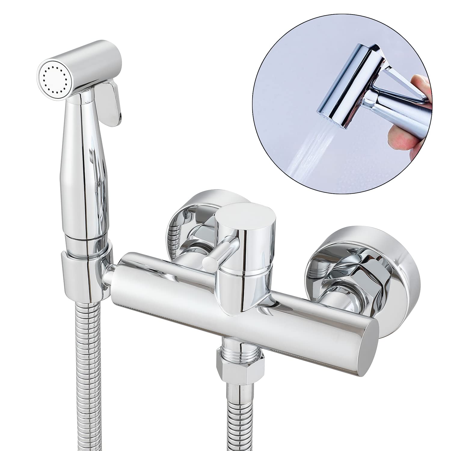 Ensemble douchette pour bidet musulman Shattaf avec mélangeur chaud et froid - kit en laiton chromé à montage mural