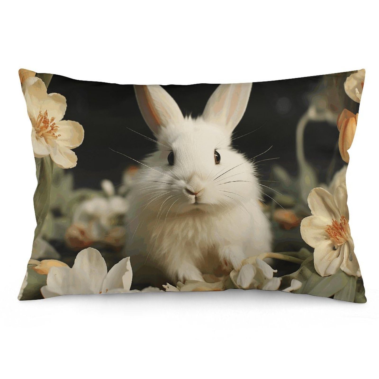 2 Pack Pillow Cases for Hair and Skin, Soft Breathable Pillow Case Covers with Hidden Zipper, White Rabbit and Lilies Pillowcase 12 "x20 Pillow Covers for Sleeping Gift