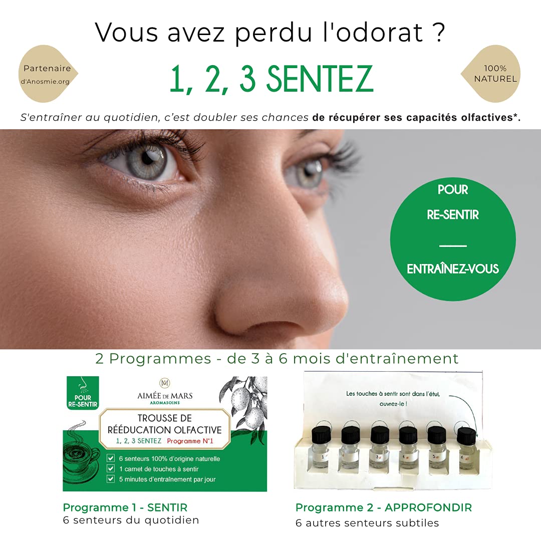 1, 2, 3 Sentez – Programme Rééducation Olfactive N°1 – 6 Senteurs Naturelles du Quotidien – Retrouver l’Odorat après l'Anosmie – Aimée de Mars – Parfum Français 100% Naturel