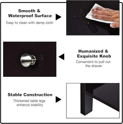Miniatura 9 de COSTWAY Mesita de noche con cajón Estante de almacenamiento Mesita de noche de madera Sofá Mesa auxiliar Negro