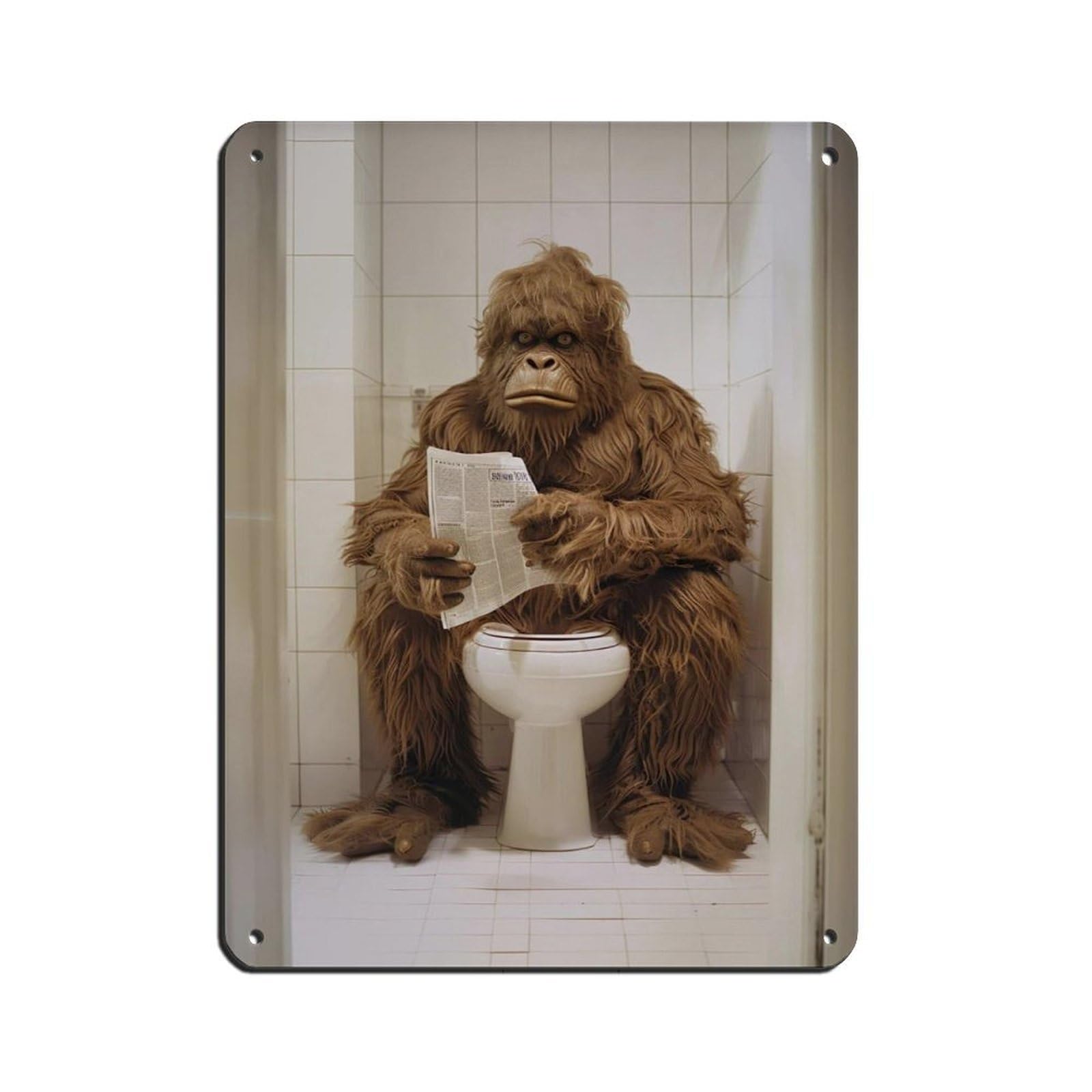 Sasquatch Sitting on The Toilet Reading A Newspaper (1) Tin Sign Vintage Metal Pub Club Cafe Bar Home Wall Art Decoration Poster Retro 12x16inch(30x40cm)