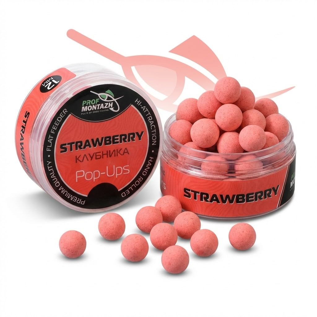 Generisch Bouillettes pop-ups pour la pêche à la carpe - Fraise - 10 mm - Accessoire de pêche - Boîte de 30 g