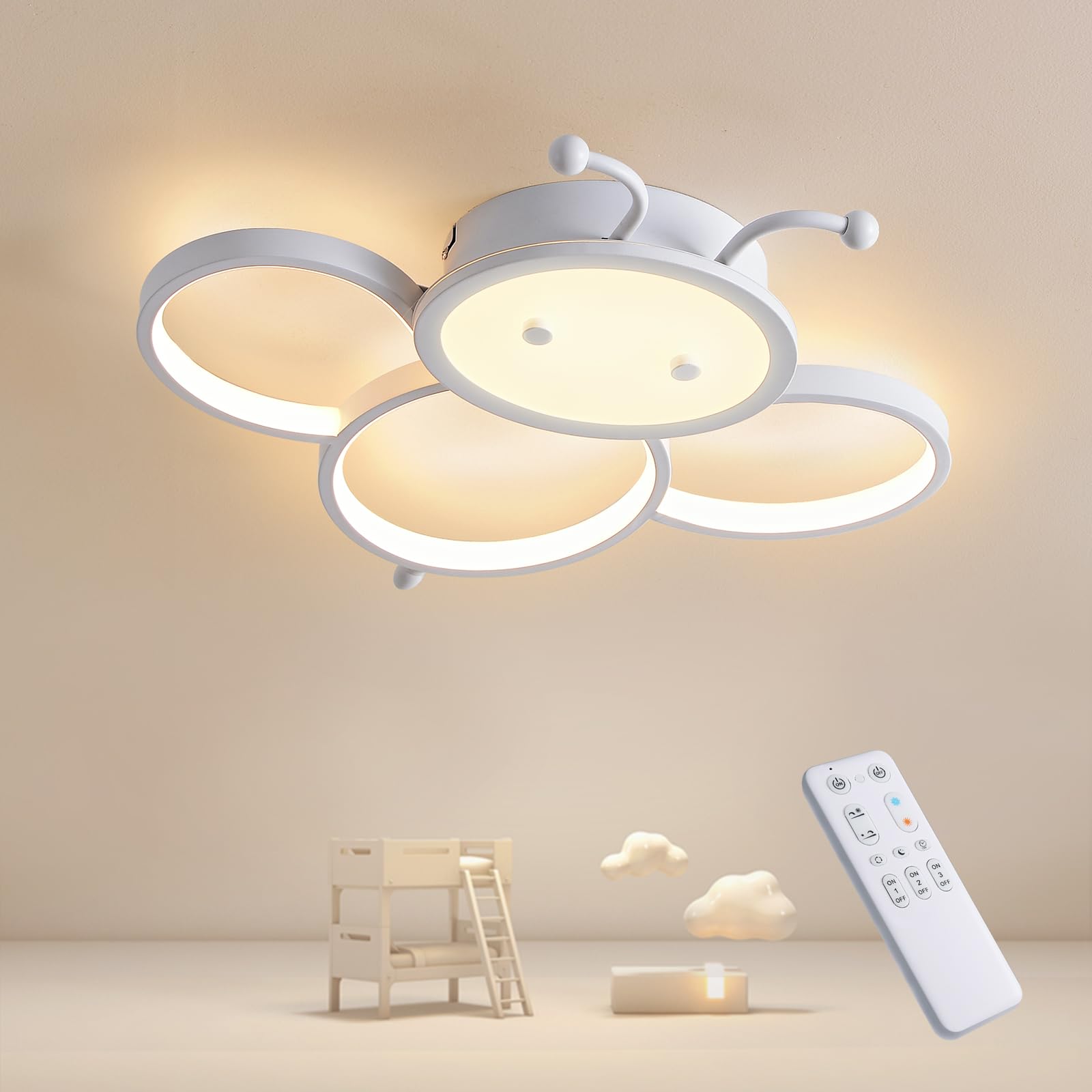 Lampadario Camera dei bambini LED Plafoniera Camera da letto Plafoniera Dimmerabile Luce con telecomando 3000K-6000K Ape Lampade a Soffitto Cameretta Bambino 40CM