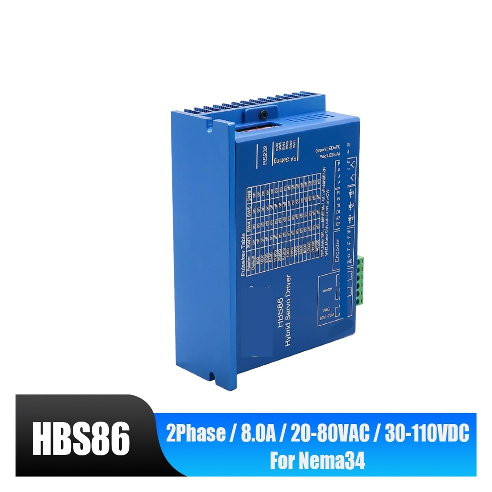 Controlador de servomotor híbrido HBS86 AC20-80V o DC30-110V 8.0A codificador 1000 líneas Adecuado for Pasos Bucle Cerrado Nema34