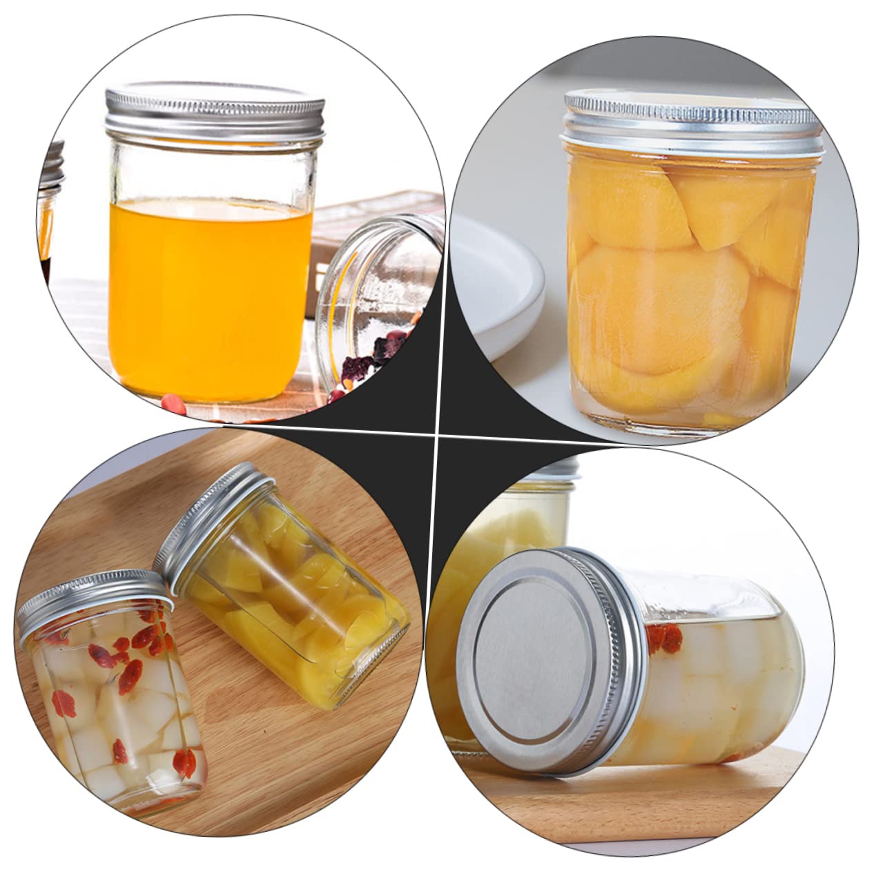 Barattoli per Conserve 4 Pezzi in Vetro e Latta Coperchio Sigillante, Contenitori Multifunzione per Conservazione Alimenti a Casa, Resistenti All'umidità