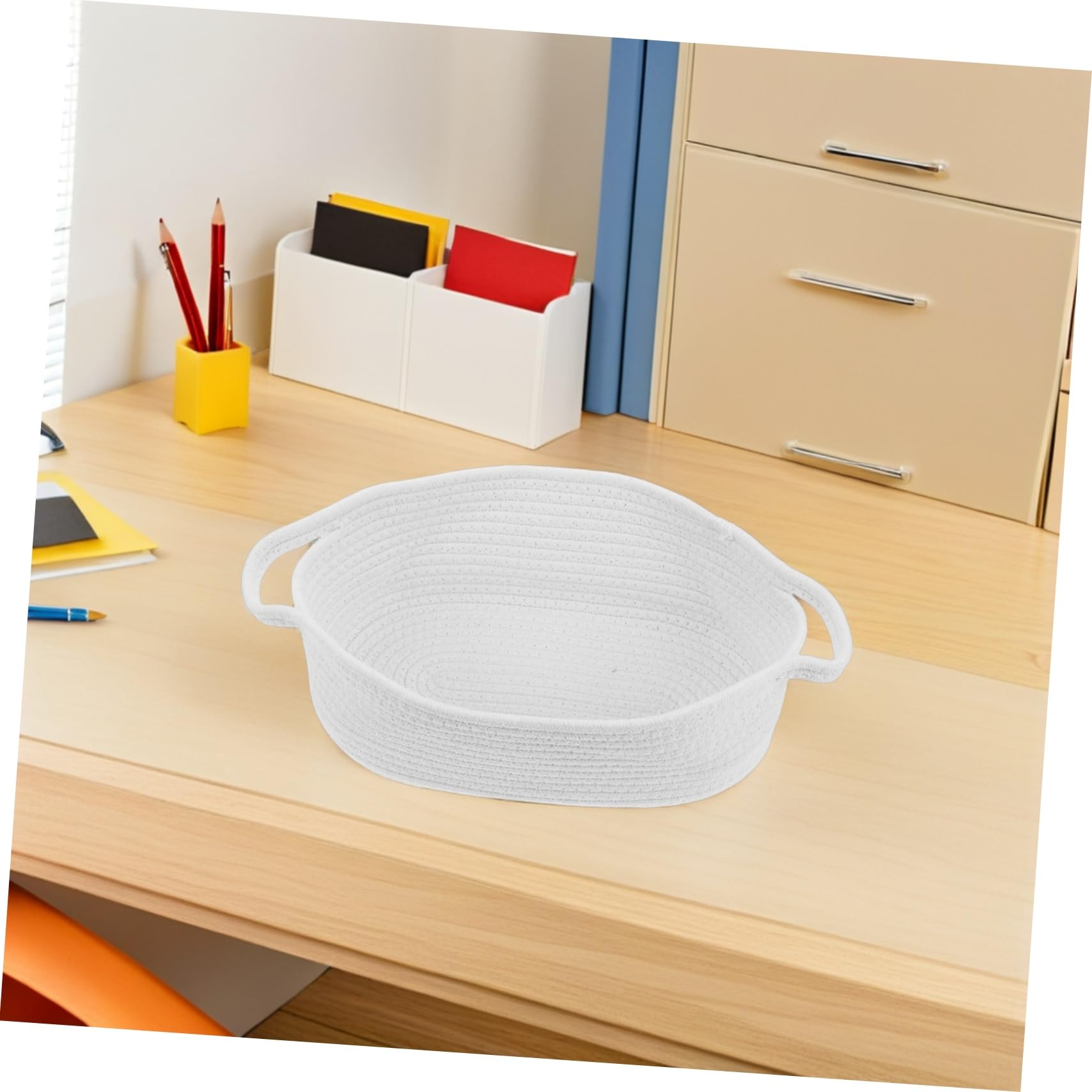 2piezas Cestas de Almacenamiento Pequeñas Tejidas con Asas de Cuerda de Algodón para Juguetes y Ropa Dormitorio Sala de Estar y Guardería