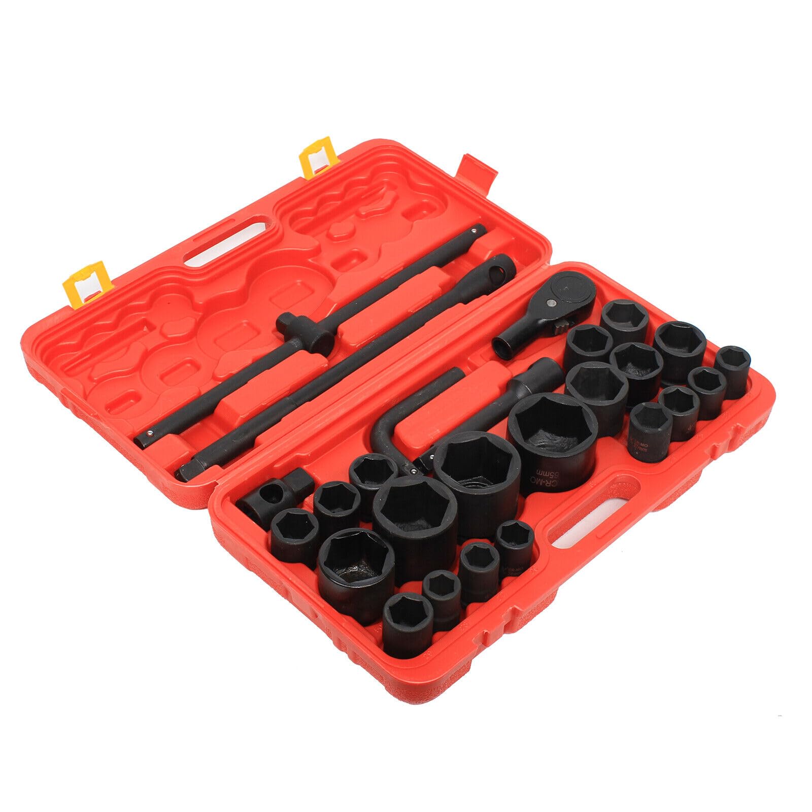 Juego de enchufes profundos Impact 26 piezas 3/4" y 1" 21-65 mm Bujes de coche Camión Caja de trinquete Kit de herramientas manguito camión trinquete manga llave kit con llave de trinquete