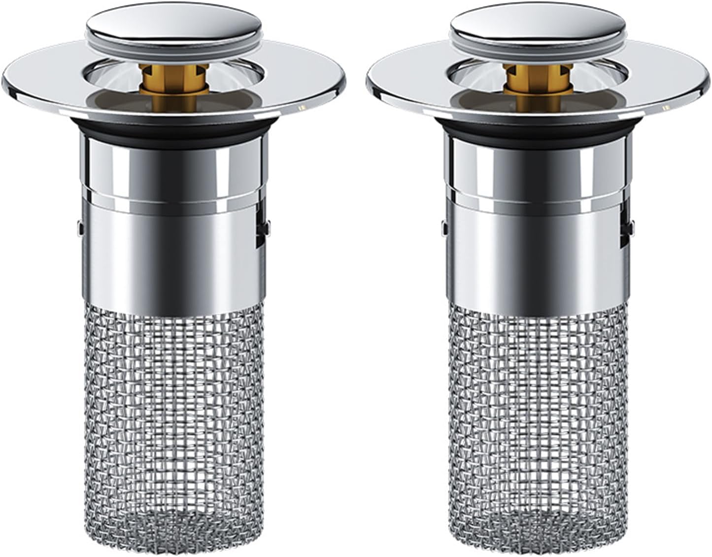2 Pack Stainless Steel Drain Plug Sink for 34-40 mm Drain, Pop Up Drain Strainer with Hair Catcher, Universal Sink Plugs With Spare Rubber Ring for Kitchen, Bathroom, Wash Basin, Bathtubs