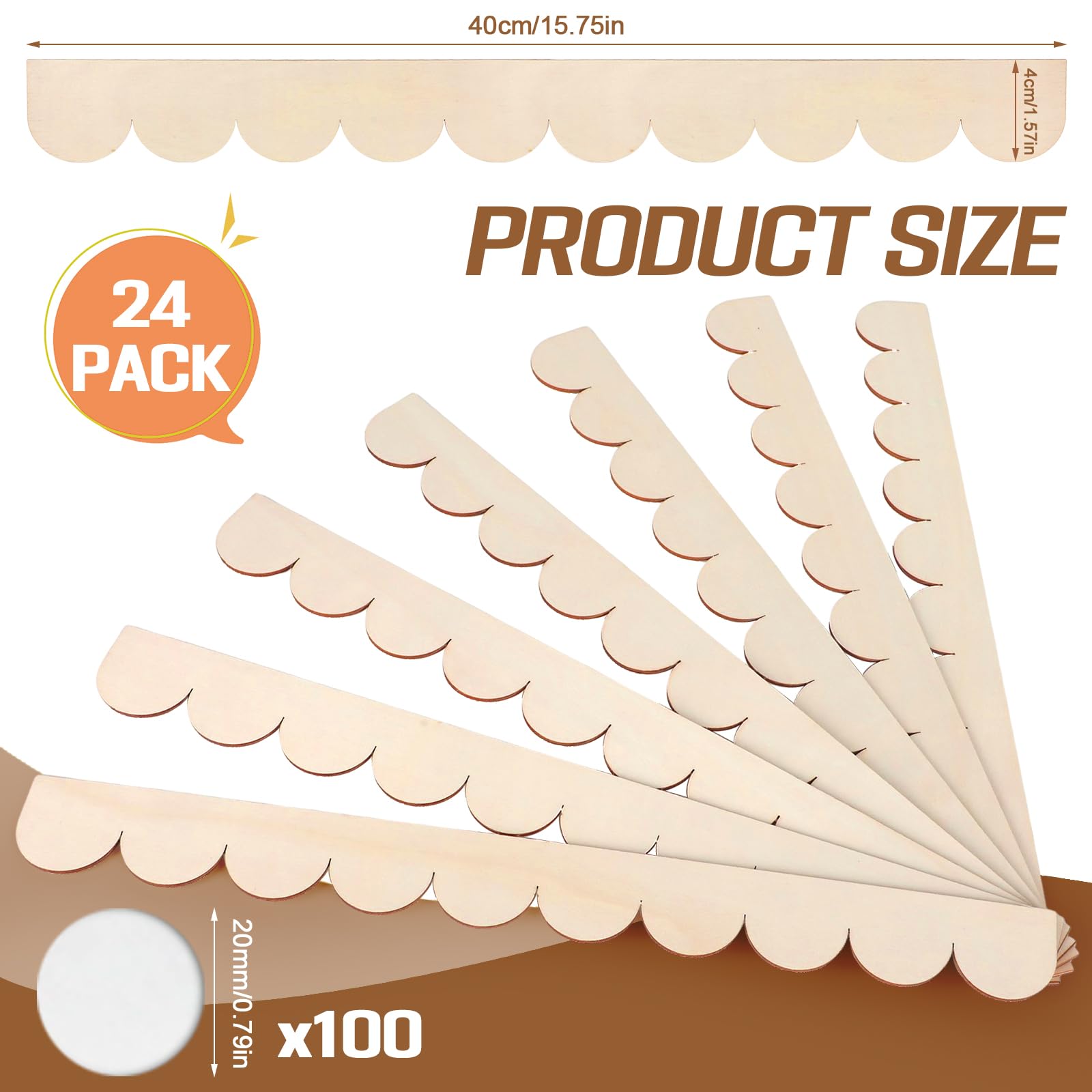 Btstil 24 Pack Unfinished Scalloped Decorative Wood Trim, Scalloped Edge Decorative Wood Molding - Image 2