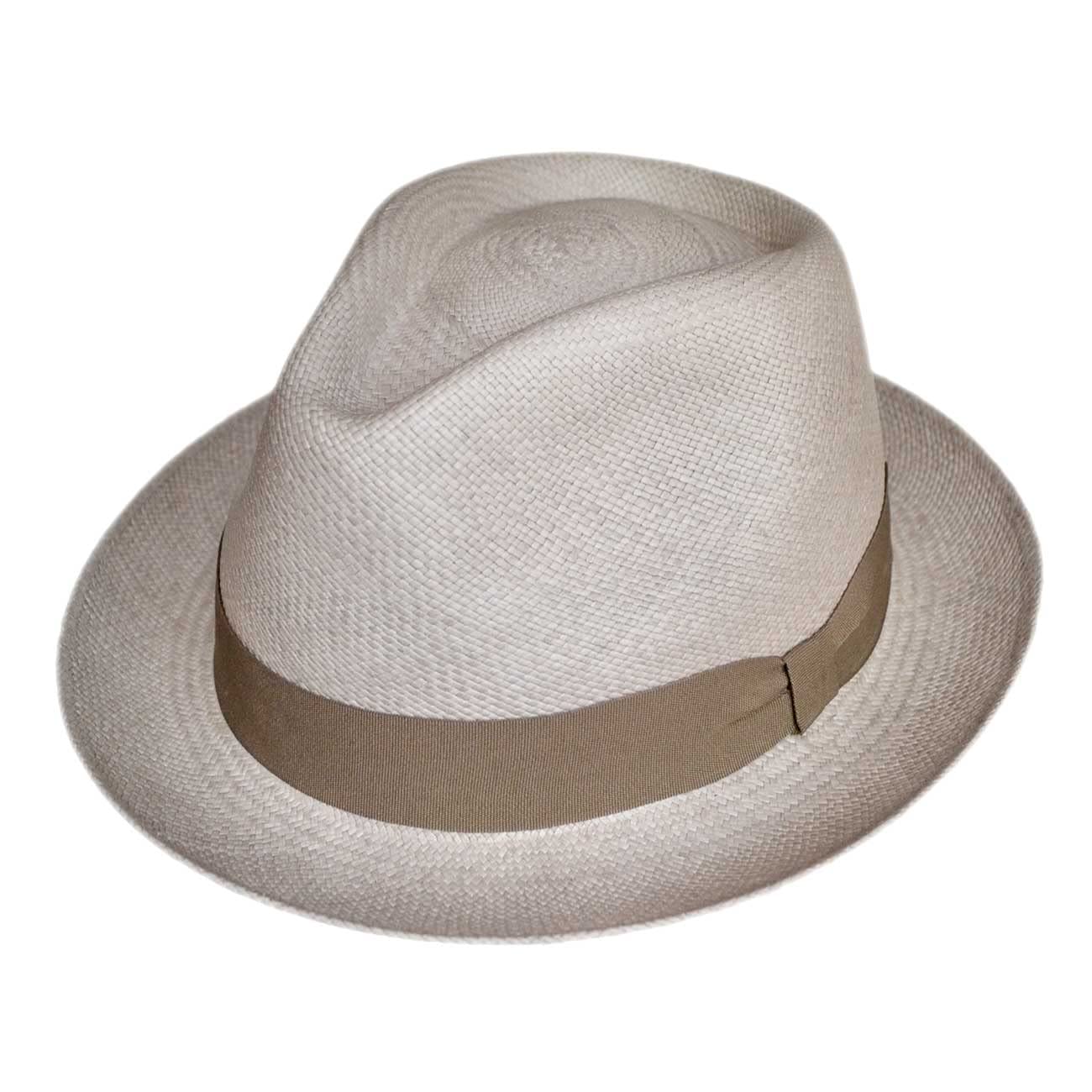 Genuine Panama Hats - Teardrop Classic Straw Fedora - Short Brim - Many Colors - Brisa Weave - Handwoven in Ecuador - Travel Hat Box Included (Vintage Brown, Large)