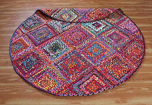 Tapis rond écoresponsable multifonction en coton géométrique - 8