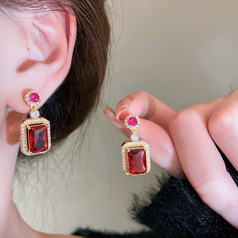 Vintage Emerald Green Earrings Wedding Dangle Earrings for Bride Green Crystal Square Earrings Elegant Cubic Zirconia Party Prom Earrings Wedding Gifts for Women2