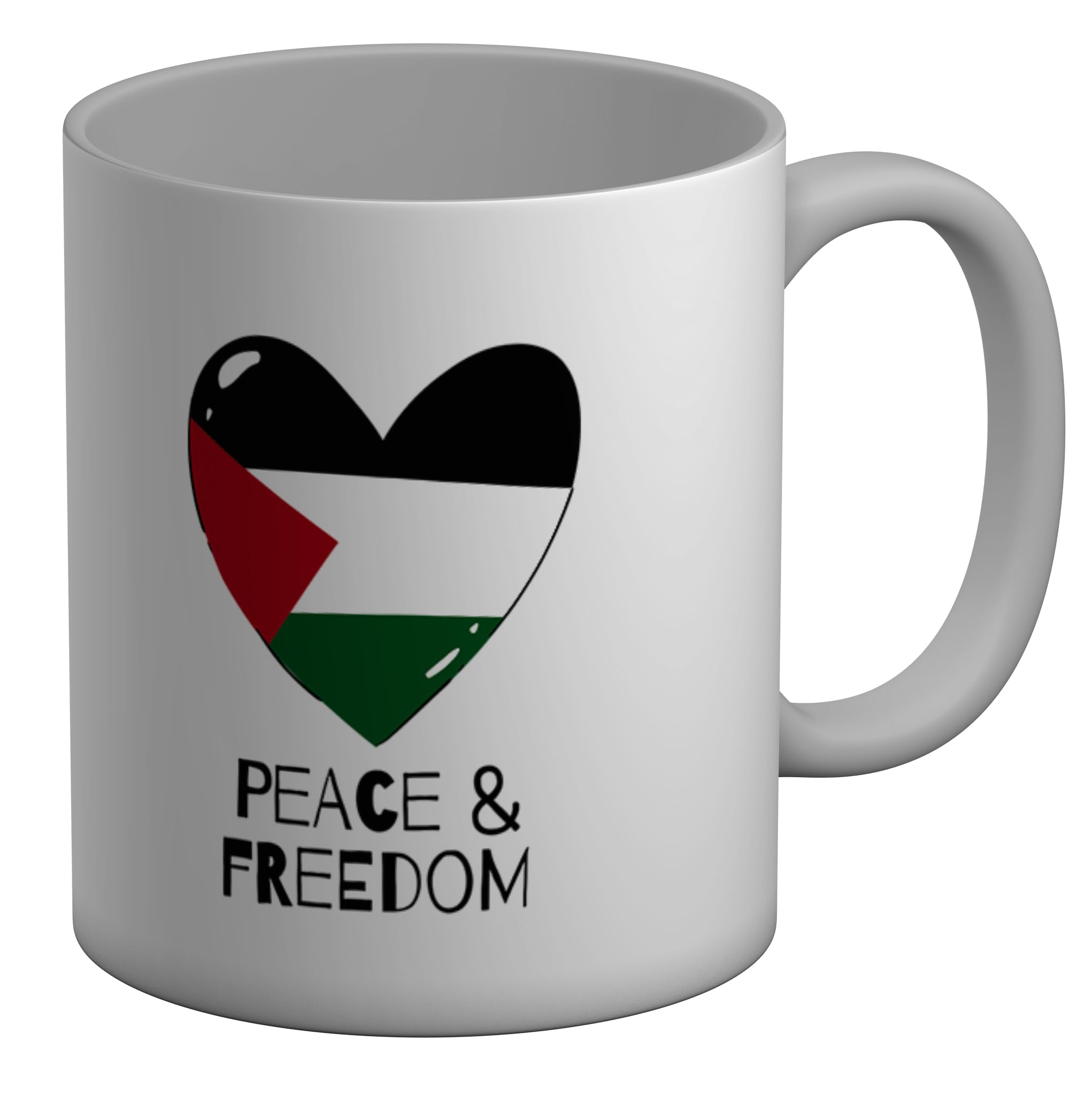 Shopagift Palestine Mug Peace & Freedom Heart White 11oz Large Ceramic Cup