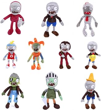 JHESAO 10 PCS Plants and Zombies PVZ Plush Toys - Normal & Gray Zombies Plushies, Soft Dolls New